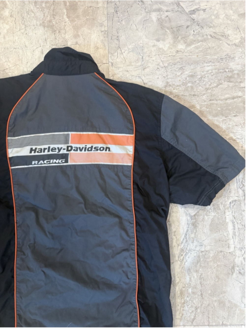 VTG Y2K Harley-Davidson Racing Mechanic Garage Snap Button Shirt Short Sleeve XL